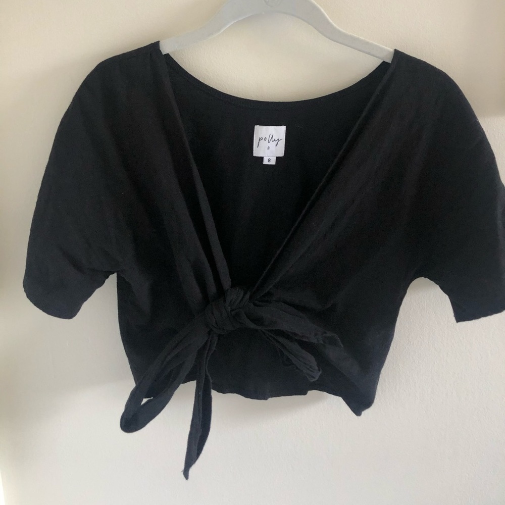 Princess Polly black linen tied crop top